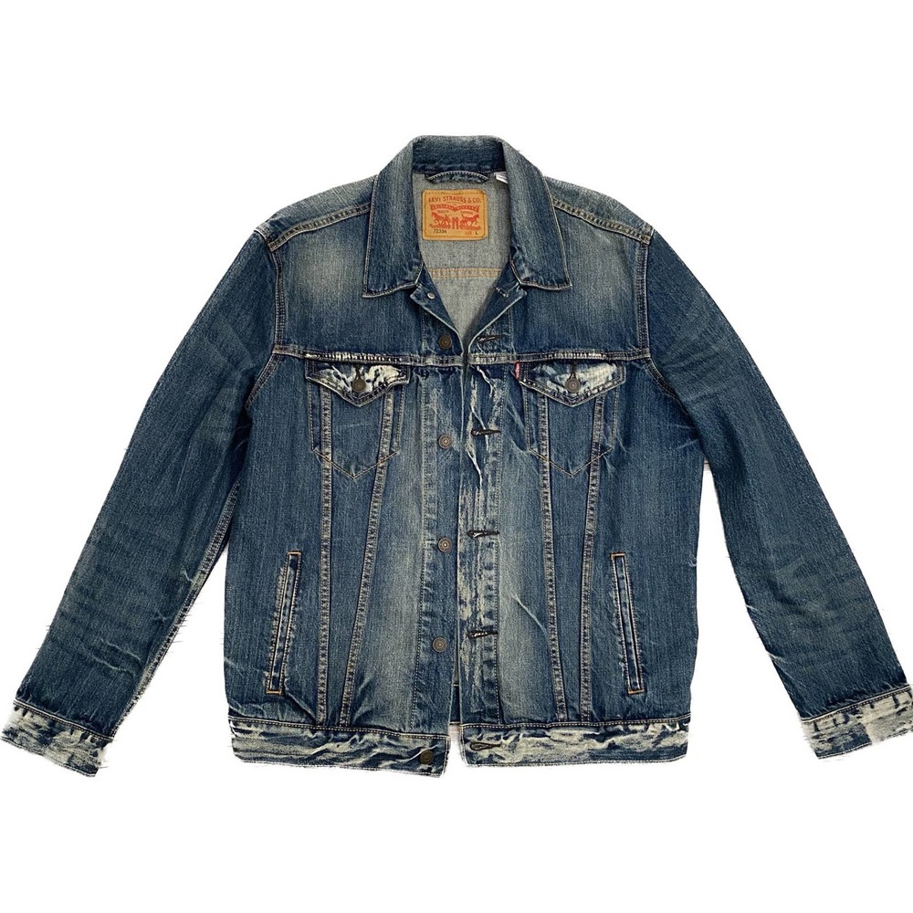 Levis Blue Denim Jean Trucker Jacket 72334 Factory Bleached Mens Large Exc Cond